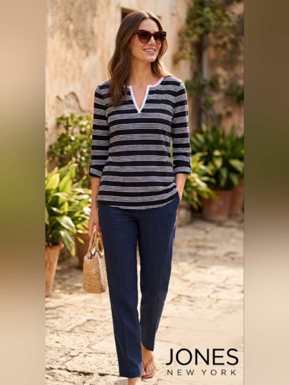 Jones New York Cotton Striped Black and White Women's Preppy Top!
